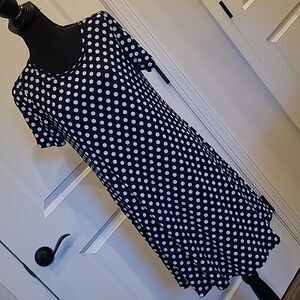 POPYOUNG sz XL navy midi dress with white polka-dots